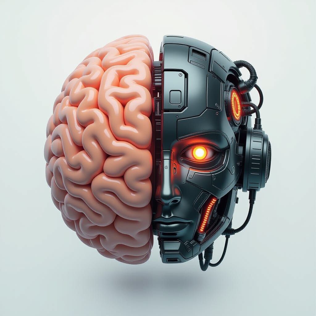 Organic and Robotic Brain Split, Stylized Realism Art
