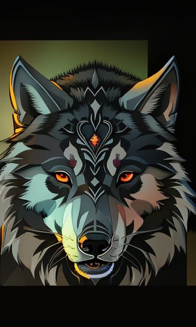 Green Wolf Portrait with Blue Earrings in Dragoncore Style