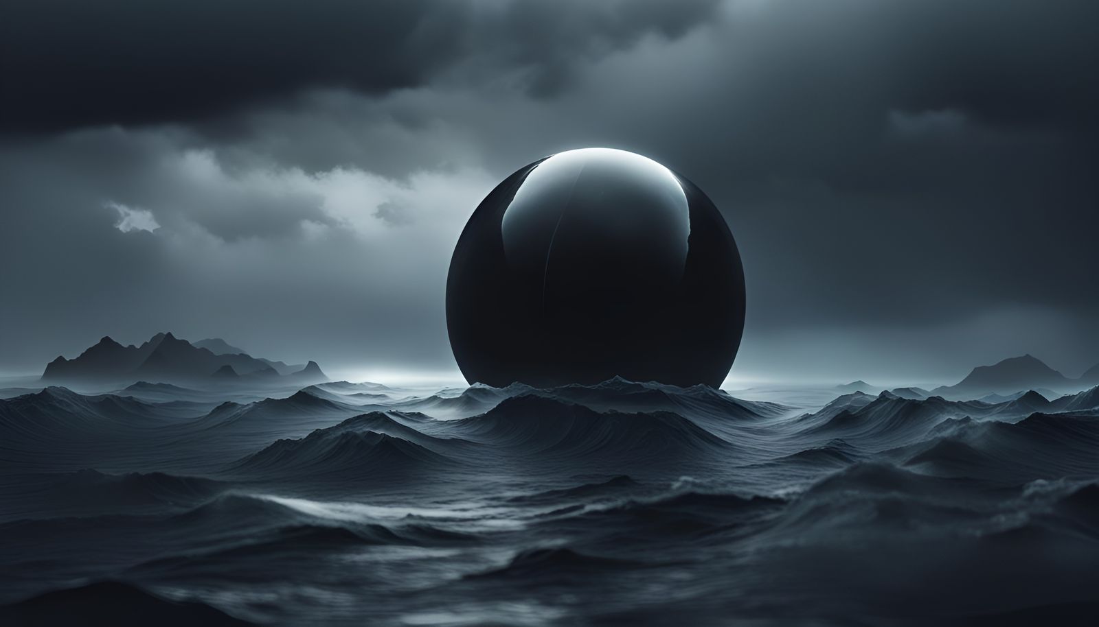 Neon Sphere Floating Over a Midnight Ocean