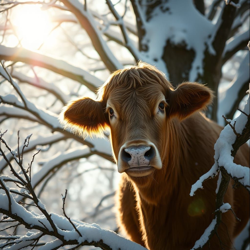 Regal Cow in Winter Wonderland