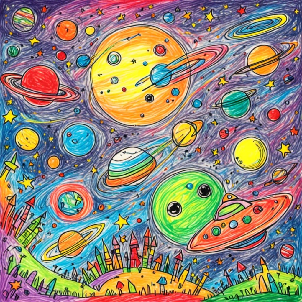 Child's Crayon Drawing of a Spaceship