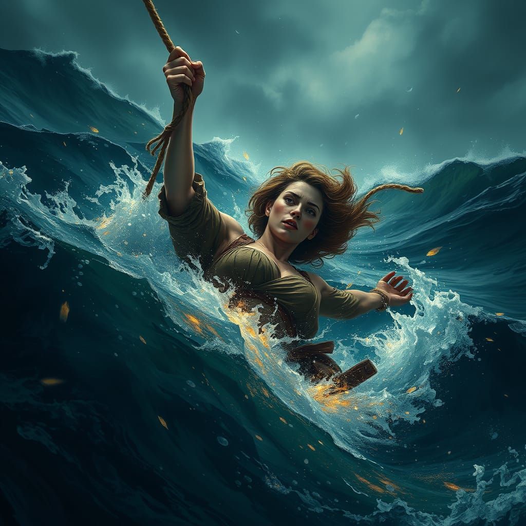 Resilient Woman Seeks Hope Amid Turbulent Waters in Hyper-Re...