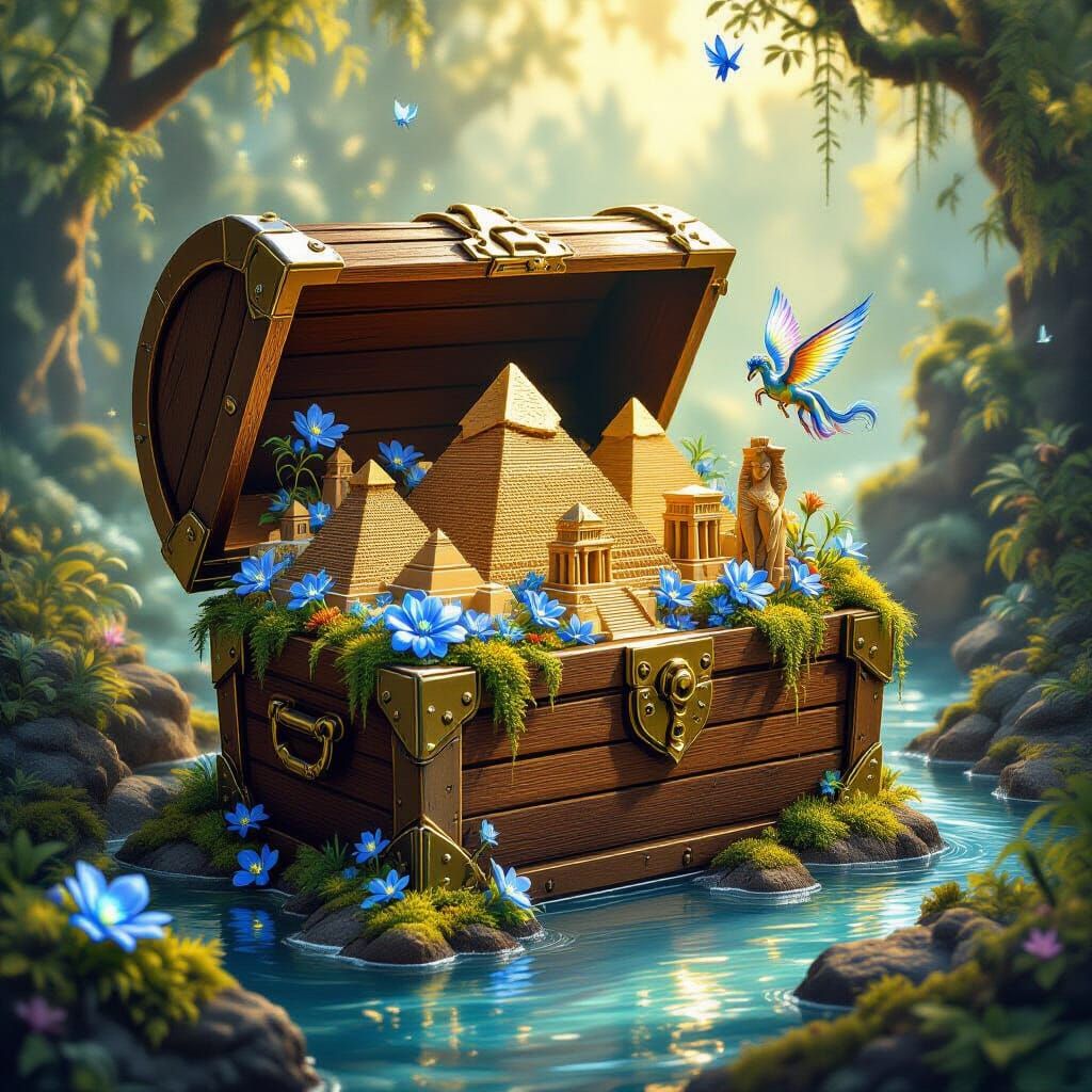 Ornate Treasure Chest Overflowing with Miniature Wonders and...