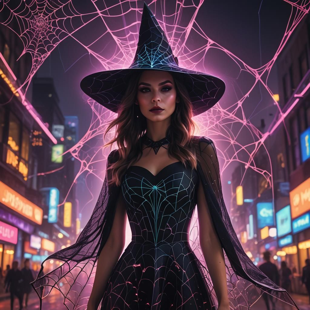 Fashionable Girl in Neon Cityscape: Digital Matte Painting