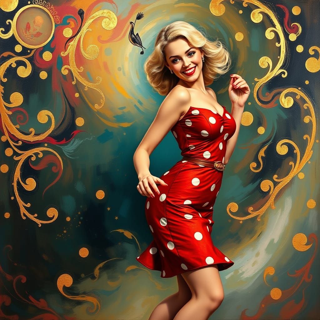 Vibrant Rockabilly Goddess in Red Polka Dots