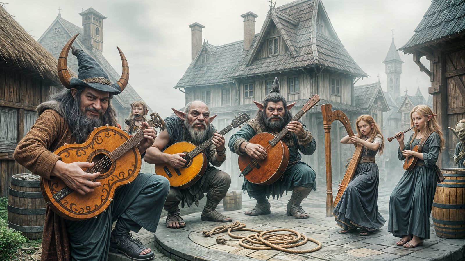 Mystical Half-Timbered Tavern Musical Scene