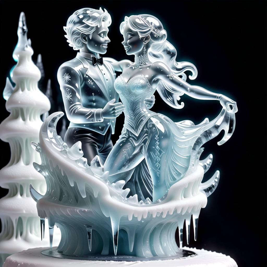 Icy Wedding Sculpture with Dancing Couple
