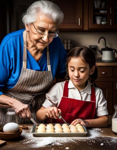 Grandmother and Granddaughter Baking Biscuits: National Geog...
