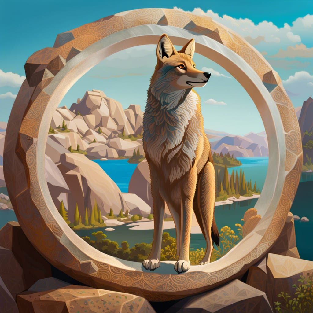 Coyote Overlooking Lake: Surreal Digital Painting