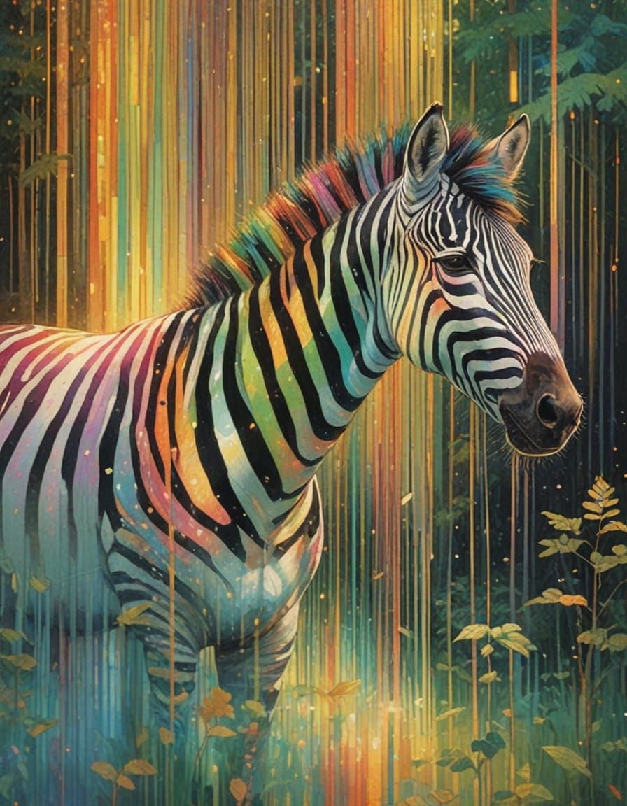 Luminous Zebra Portrait in a Golden Hour Enchanted Forest