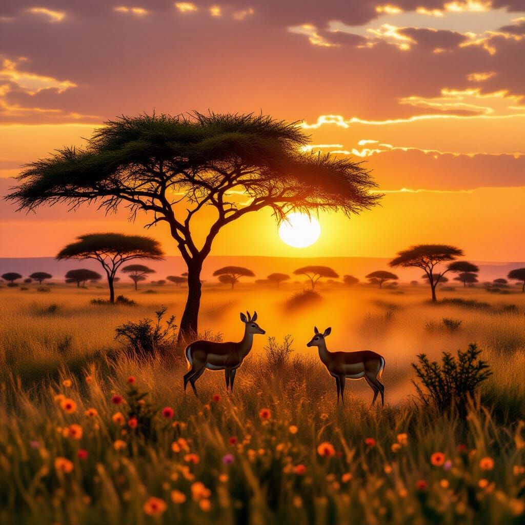 Golden Hour Deer in Masai Mara Anime Style