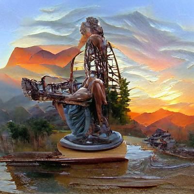 Mountain Roller Coaster with Floating Statue Painting