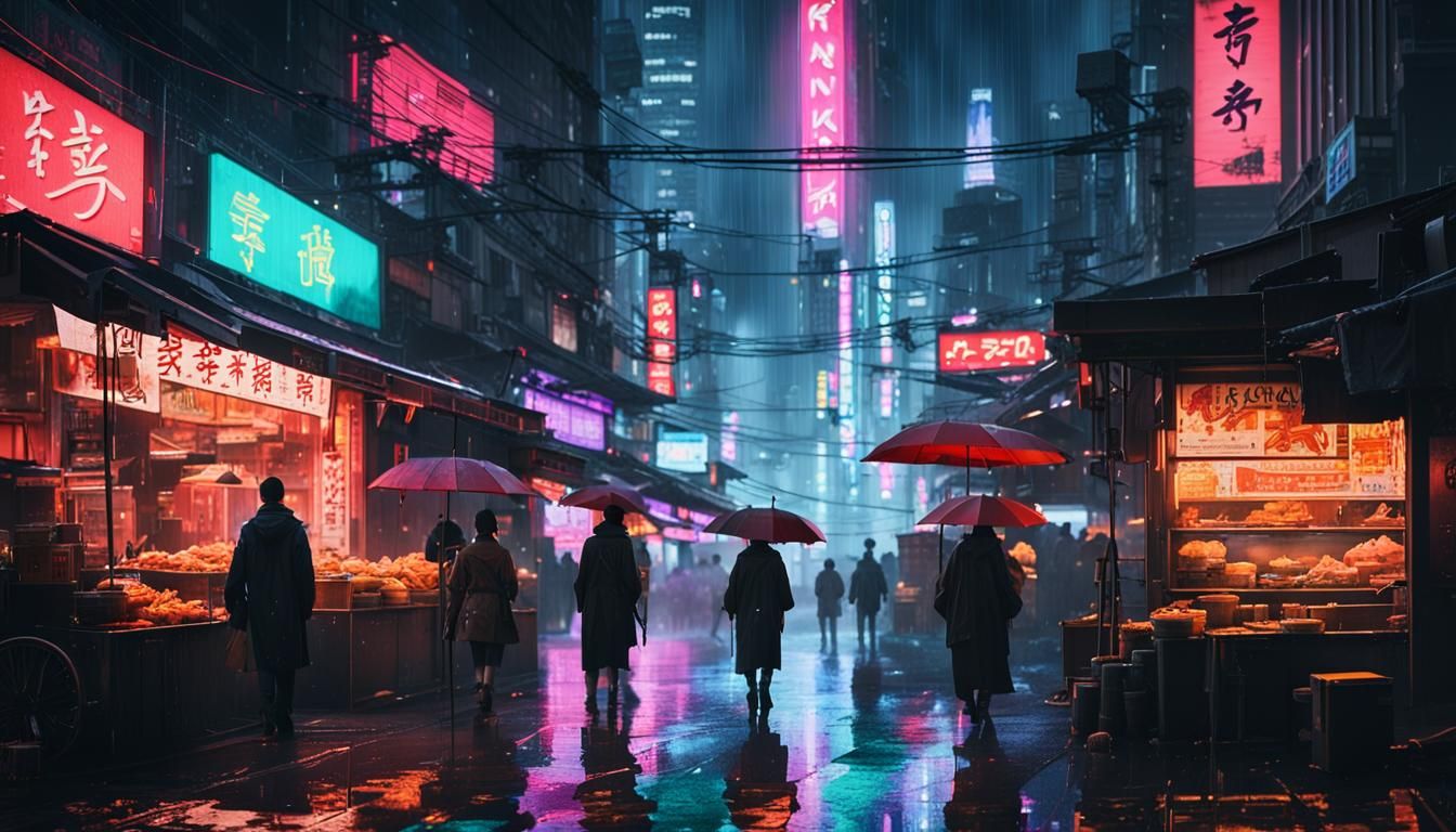 Cyberpunk Cityscape at Night in the Style of Blade Runner