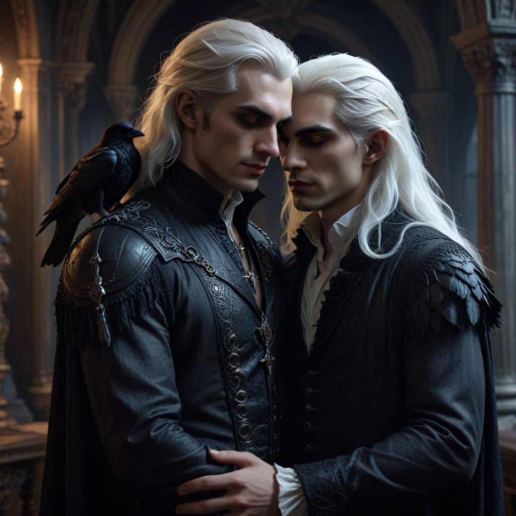 Gothic Vampire Embrace in Painterly Style