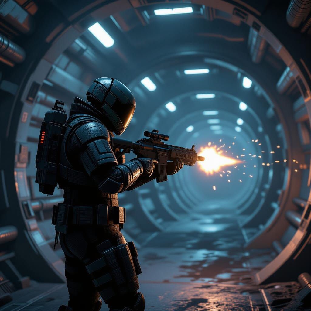 Dead Space Scene: Isaac Clarke in Spaceship Corridor