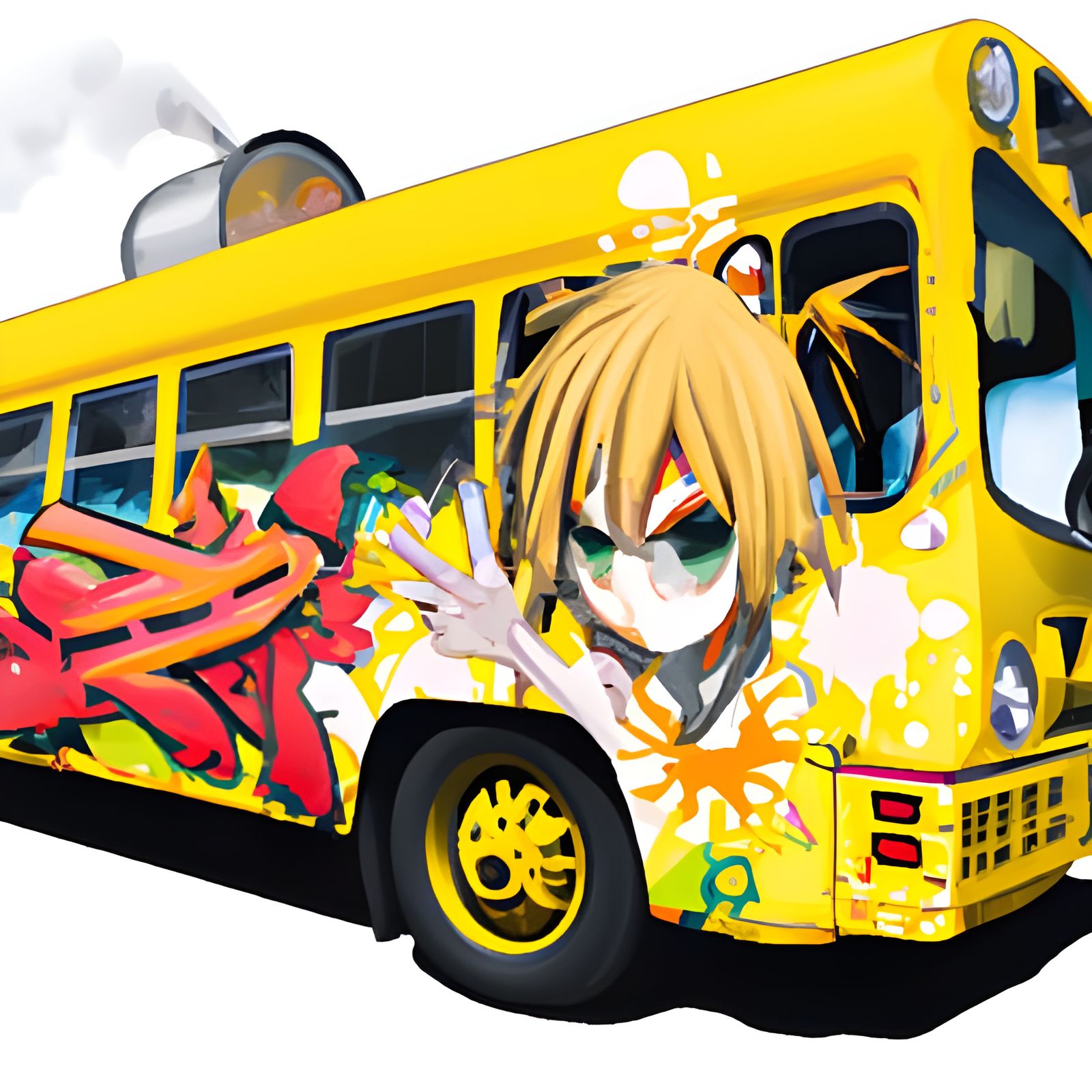 Graffiti School Bus in Anime Art Style