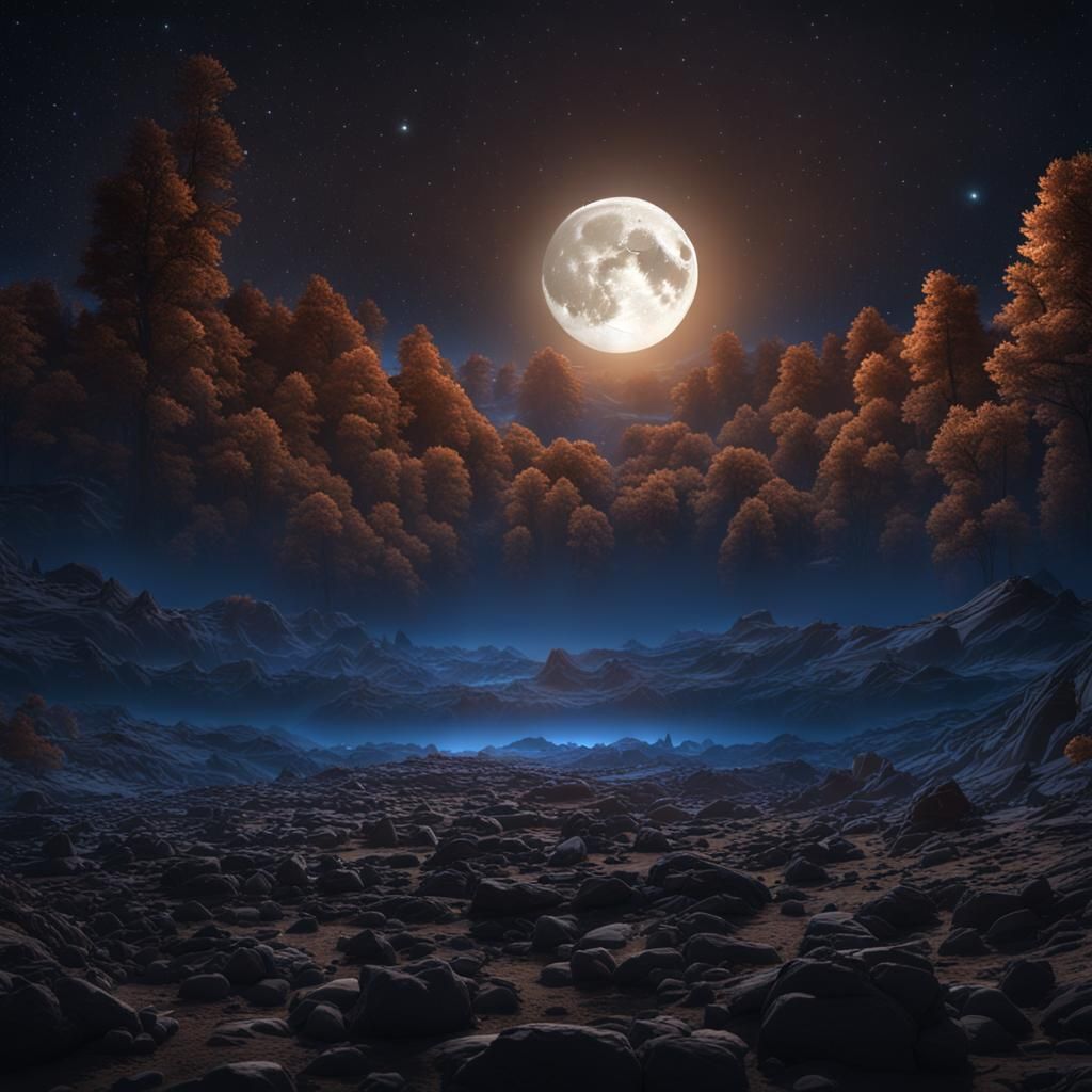 Fantasy Moon on Cloudless Night Sky