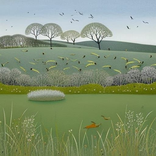 Idyllic Landscape Painting in Impressionist Style