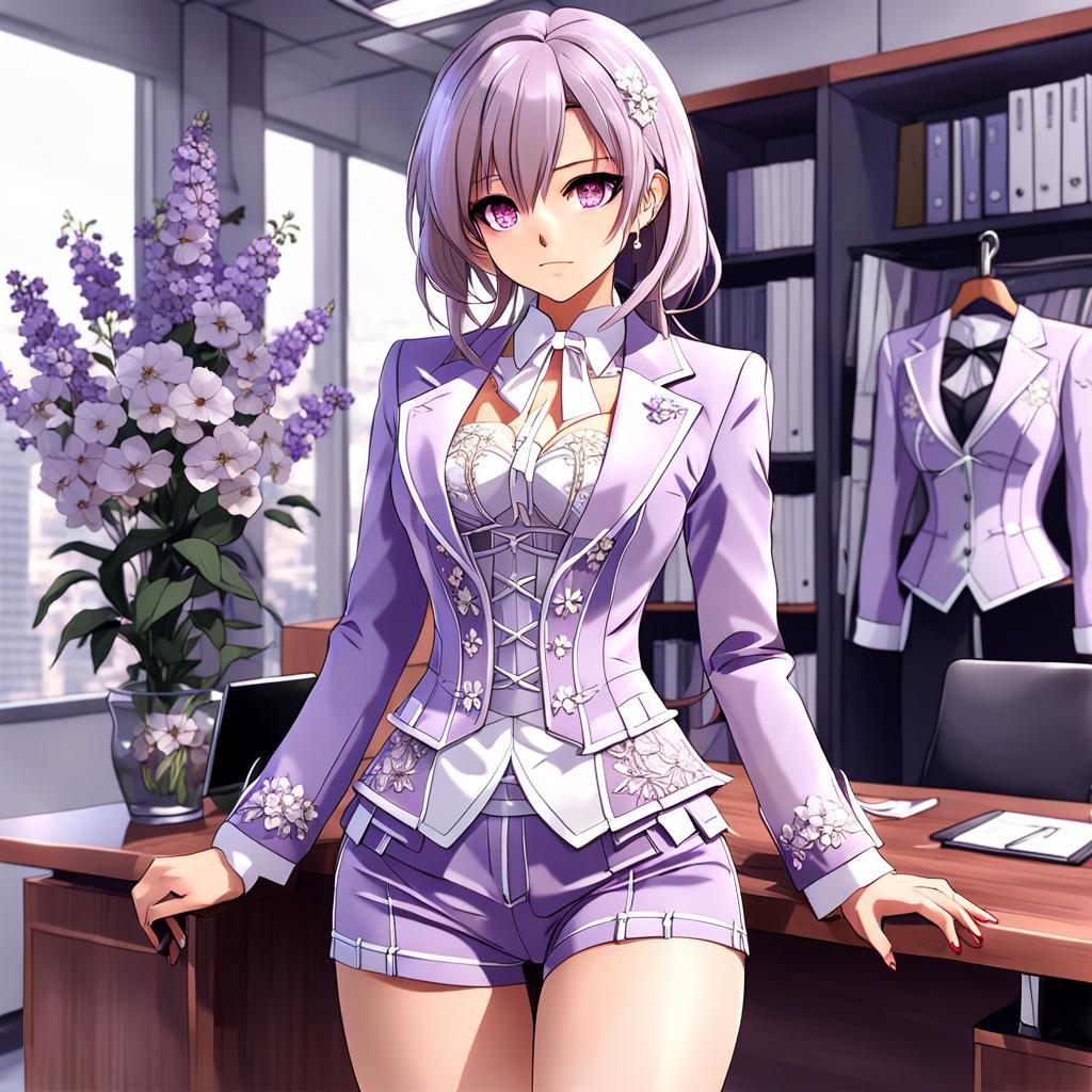 Anime Style Woman in Light Purple Business Outfit