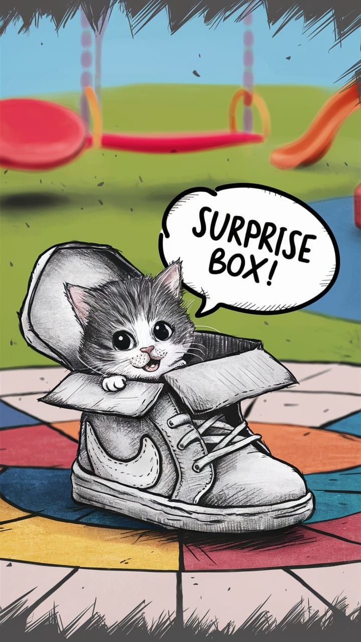 Adorable Cartoon Cat in a Shoe Box Illustration