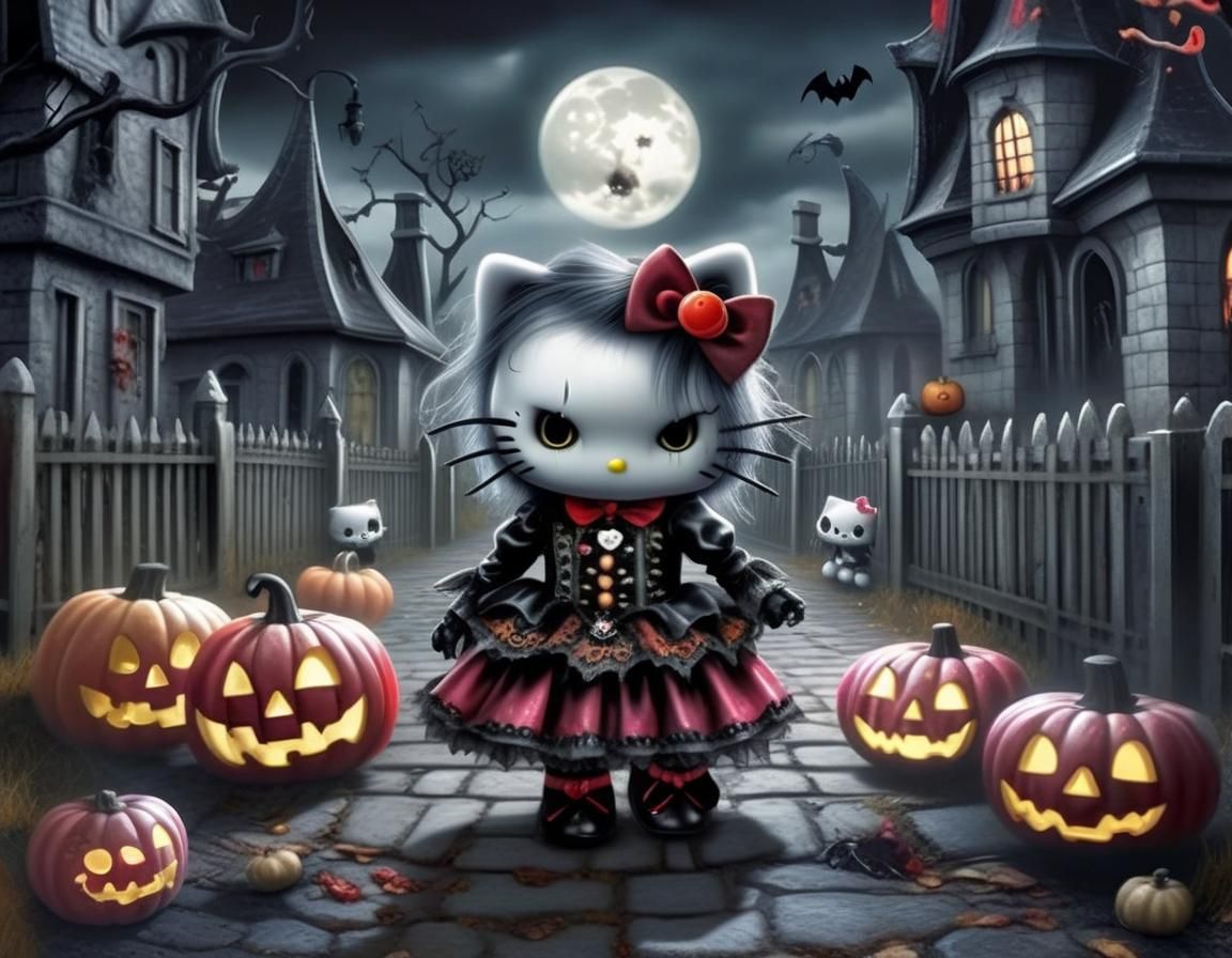 Gothic Hello Kitty Vampiress in Spooky Neighborhood