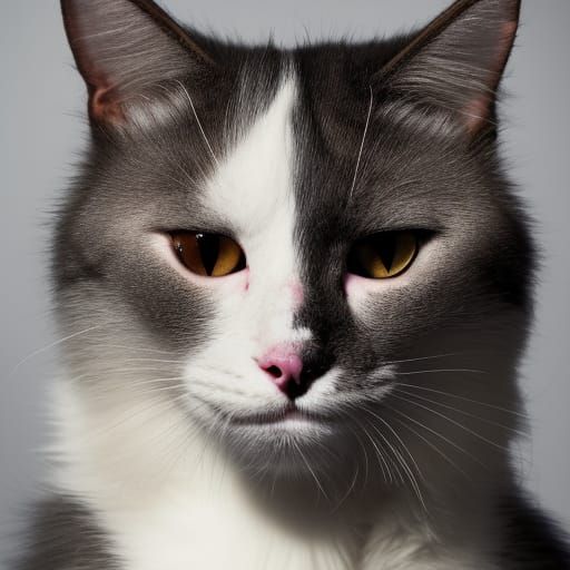 Striking Portrait of Black and White Cat