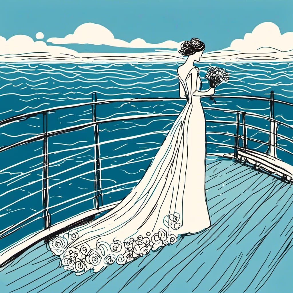 Elegant Stick Figure Bride on Steamboat Deck