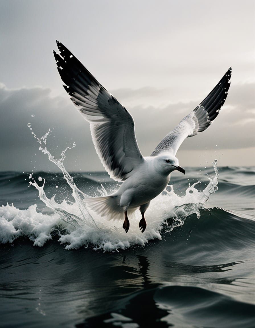 Seagull Wing Water Impact Macro Photography