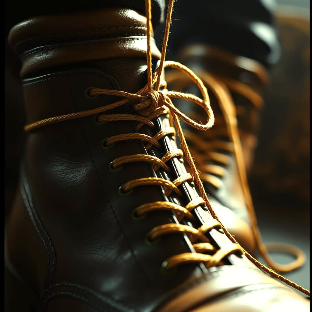 Cinematic Film Still of Shoes Lacing Themselves