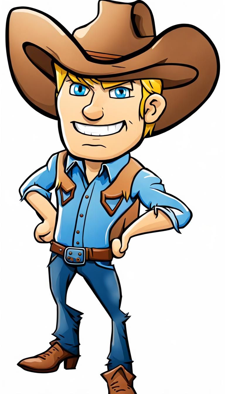 Cartoon Cowboy with Blond Hair and Blue Eyes