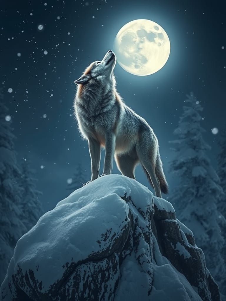 Wolf Howling at Moon in Cinematic Style