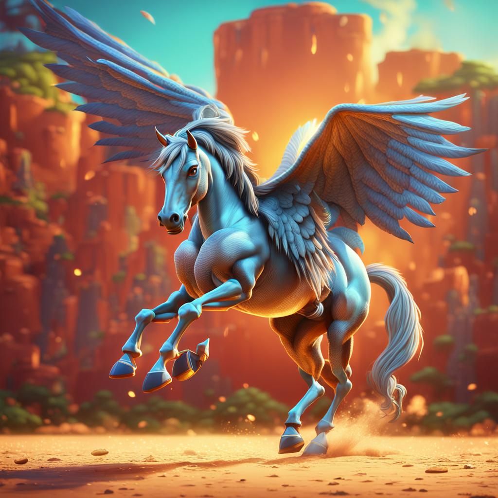 Pegasus and Dragon Battle: 3D Digital Art