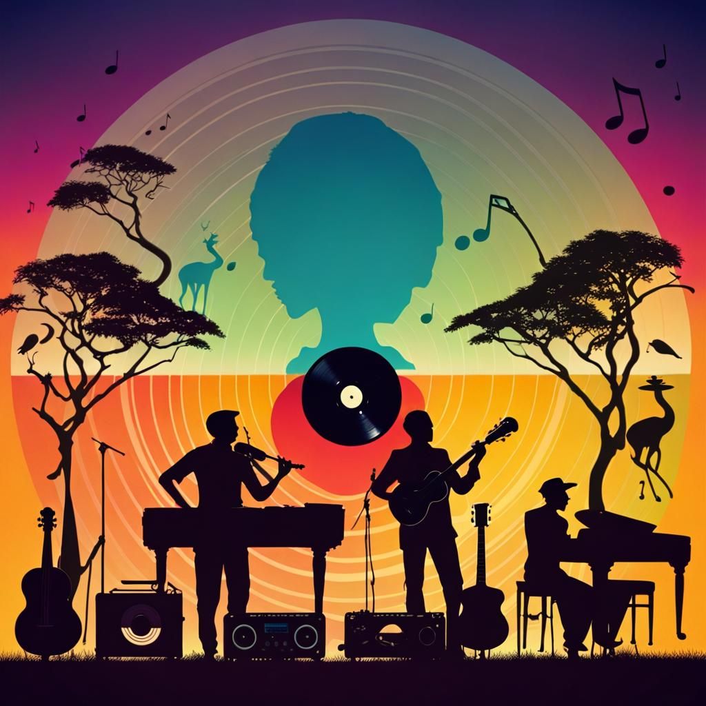 Vibrant Musical Safari in Digital Art Style