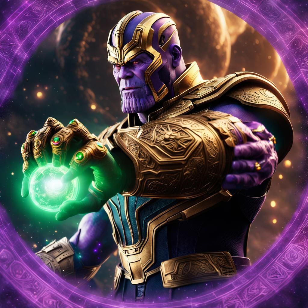 Thanos Wielding Infinity Gauntlet in Mystical Realm
