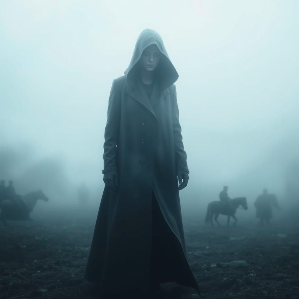 Enigmatic Woman in Mist: Digital Art