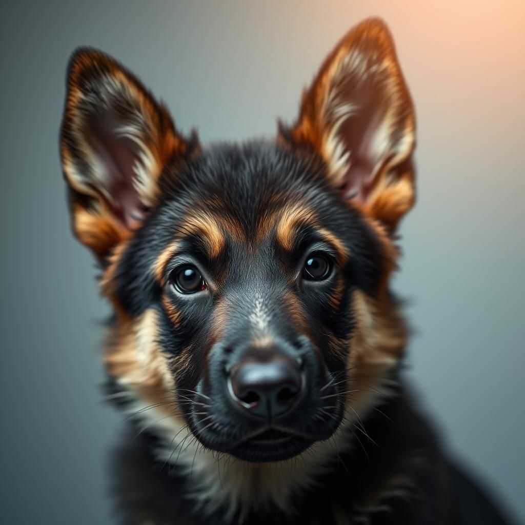 German Shepherd Puppy Close-up in Studio Lighting