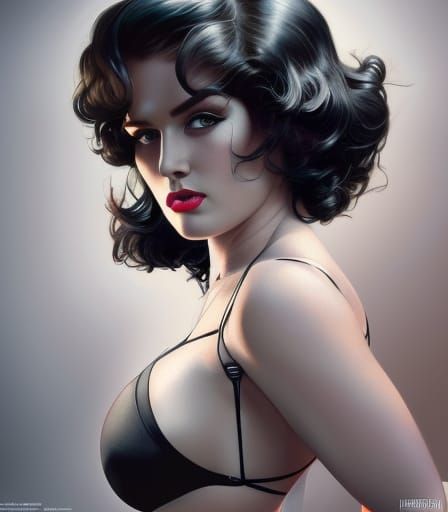 Voluptuous Pin-Up Girl in Silk Bikini, Detailed Render