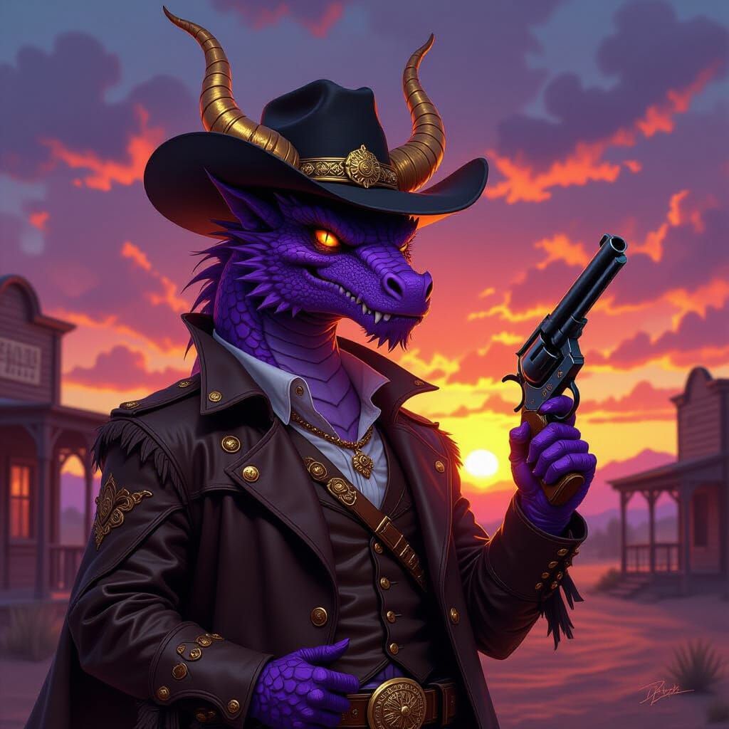 Purple Dragon Outlaw in Wild West Sunset