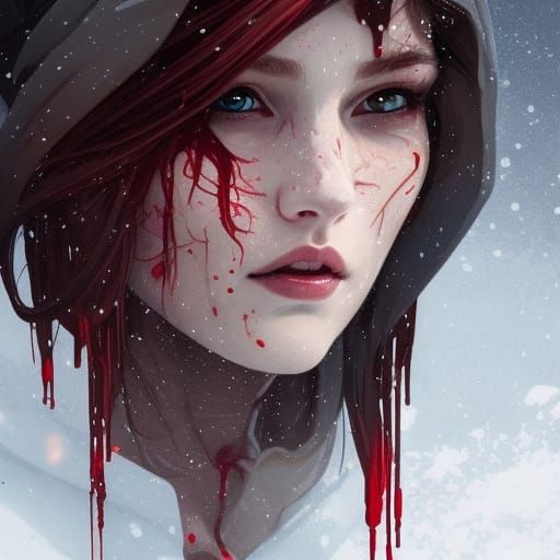 Dead Girl in Snow: Hyperdetailed Portrait