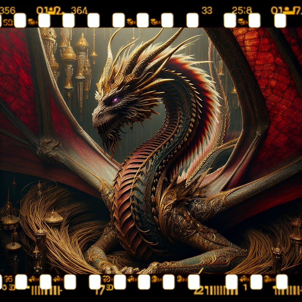 Majestic Dragon in Golden Armor: Hyperrealistic Illustration