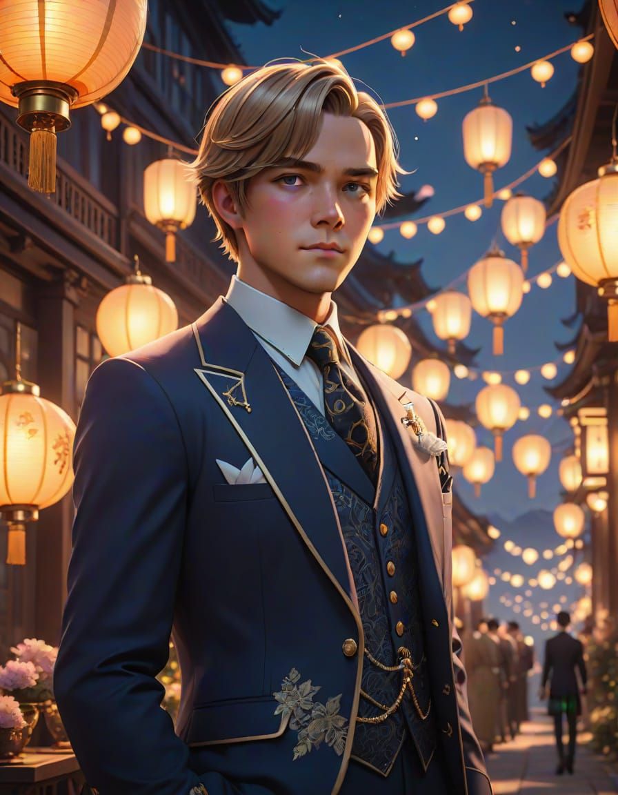 Gatsby in Neon Luxe: A Retro-Futuristic Anime Portrait