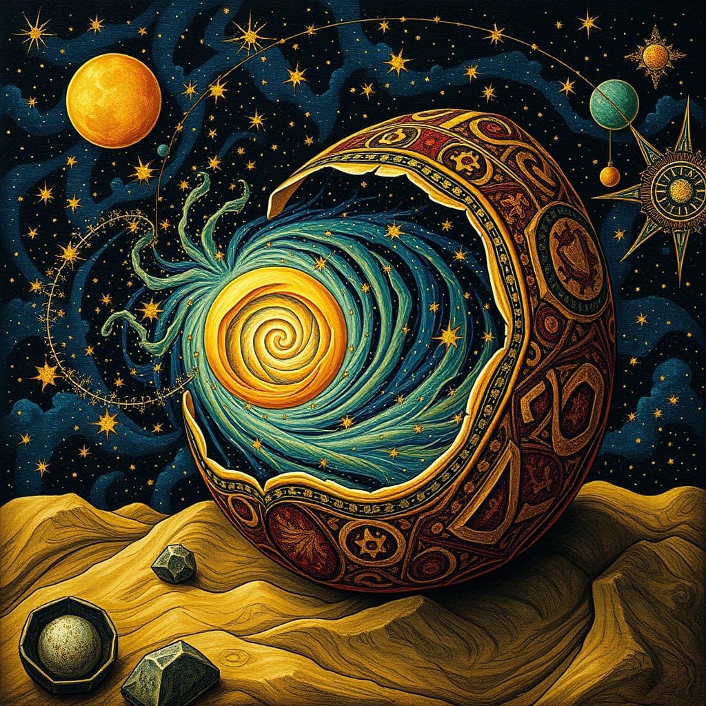 Cosmic Egg Hatches in Vibrant, Starry Birth