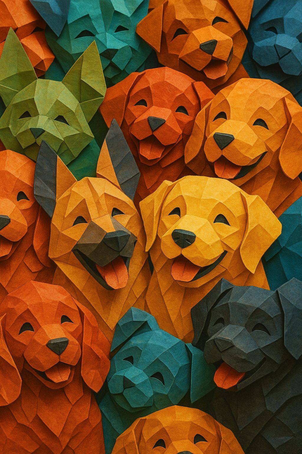 Origami Puppies Crowd Frame in Hyperrealistic Style