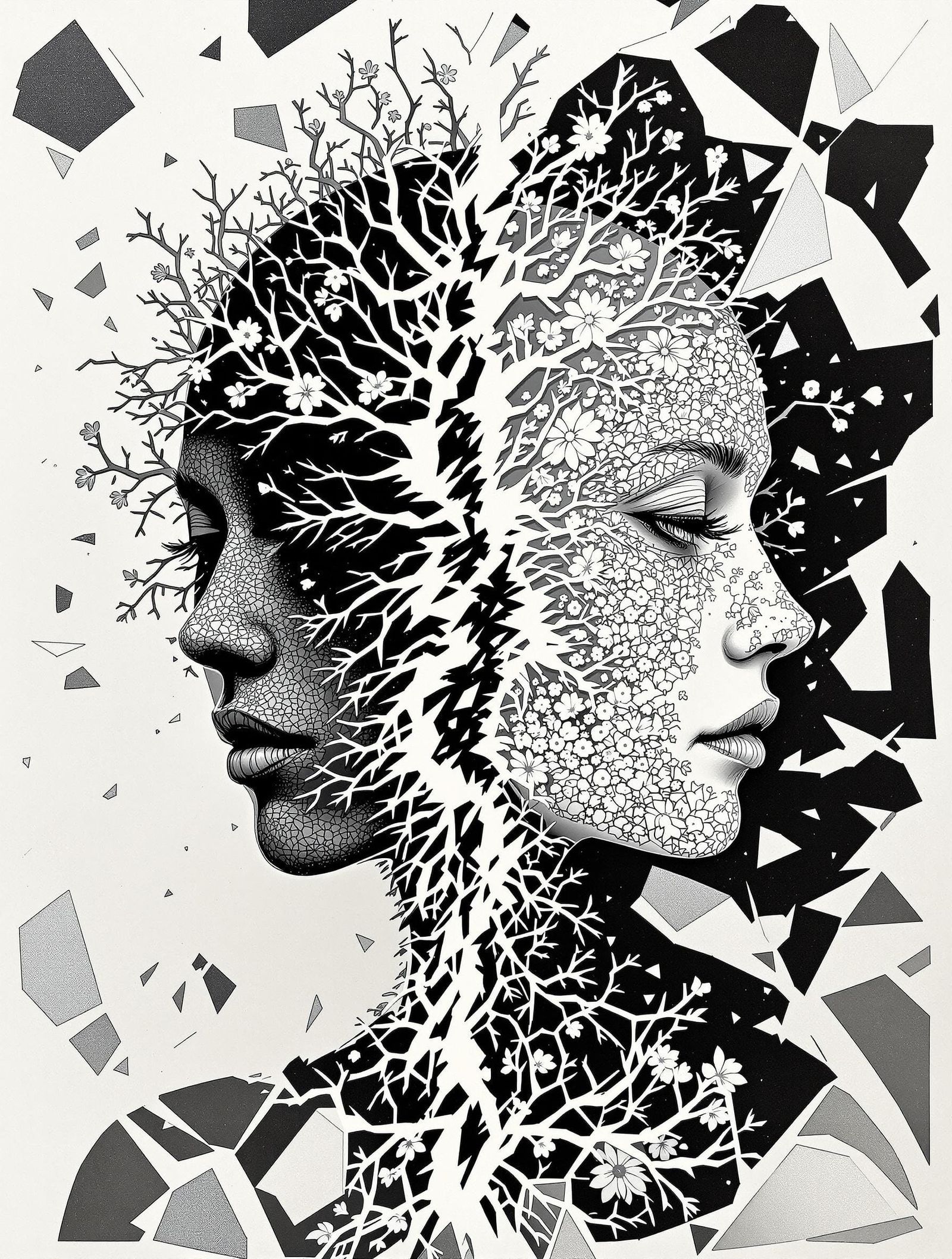 Mirrored Figure in Papercut Art