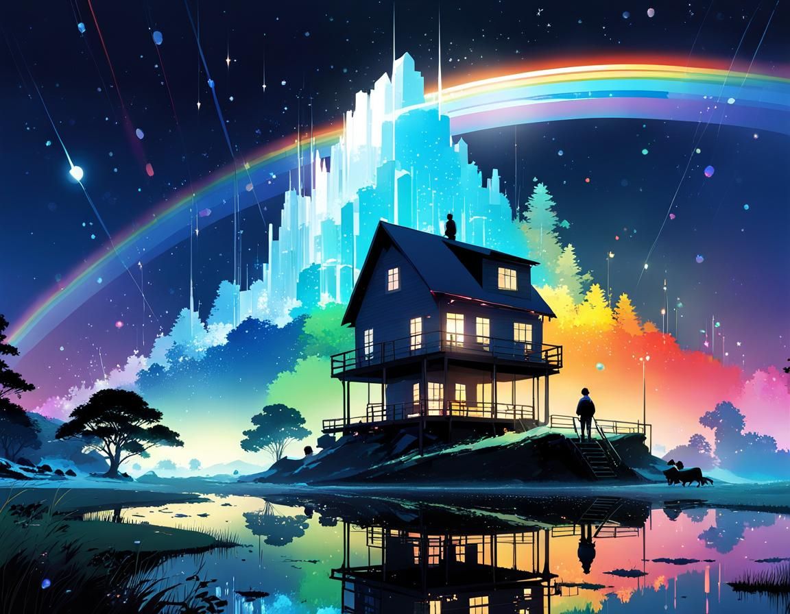 Iridescent Crystal Rainbow Prairie in Anime Style