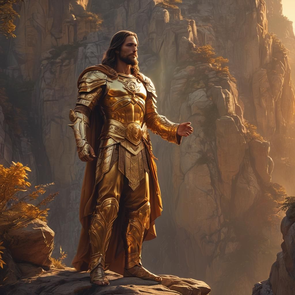 Jesus Christ in Golden Armor, Fantasy Art