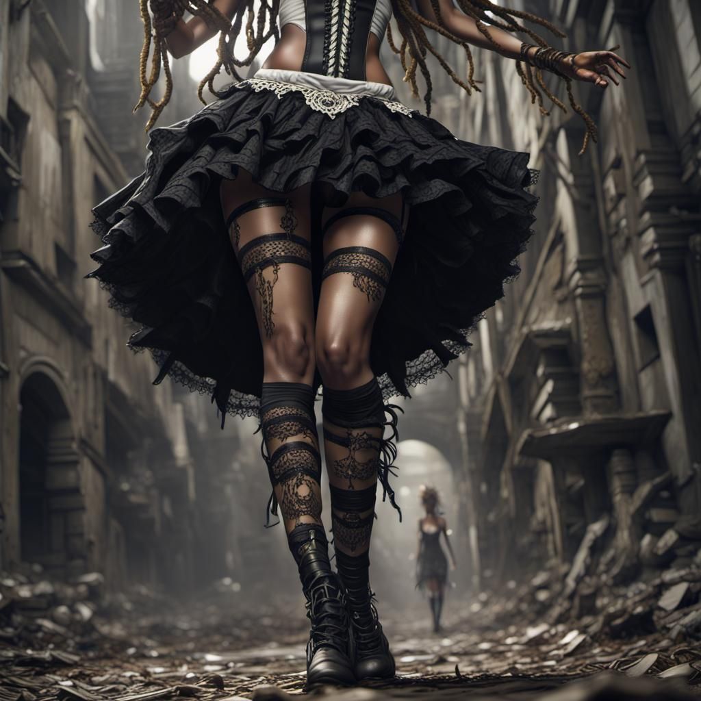 Gothic Beauty with Gold Dreadlocks and Lace