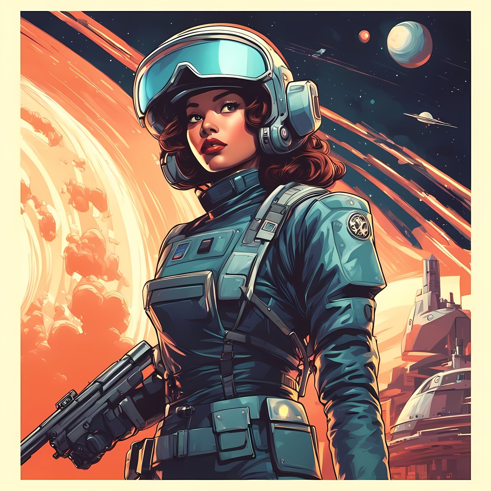 Retro Sci-Fi Pin-Up Space Soldier Digital Painting