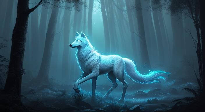 Crystalline Wolf in Ethereal Fantasy Forest