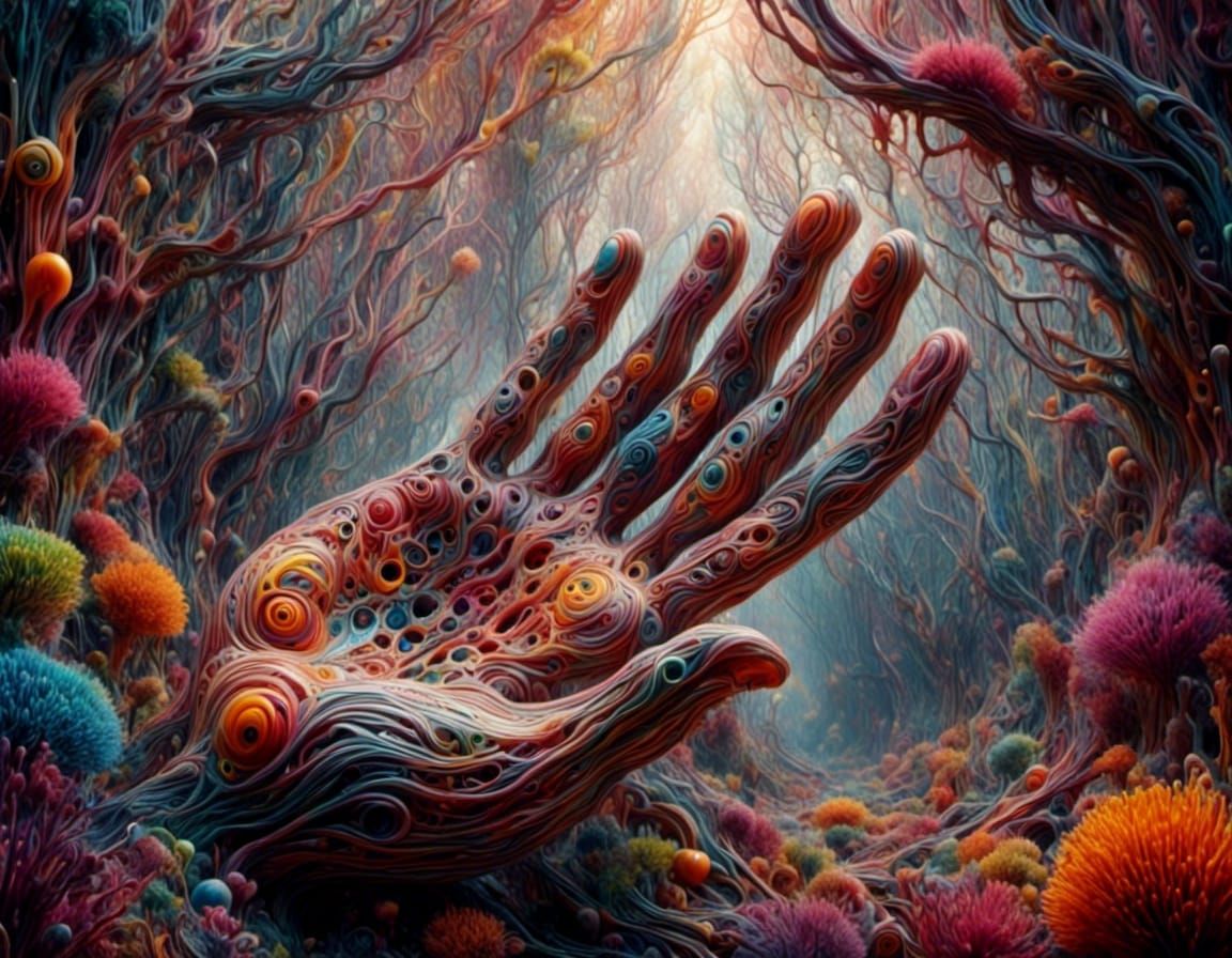 Bioluminescent Stained Glass House in Aboriginal Dot Art